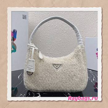 Prada Re-Edition 2000 White Shearling Mini-bag- 1NE515 - 23x14x5cm