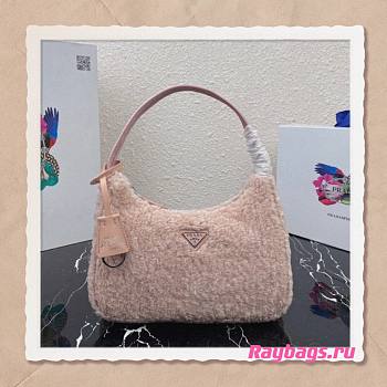 Prada Re-Edition 2000 Pink Shearling Mini-bag- 1NE515 - 23x14x5cm