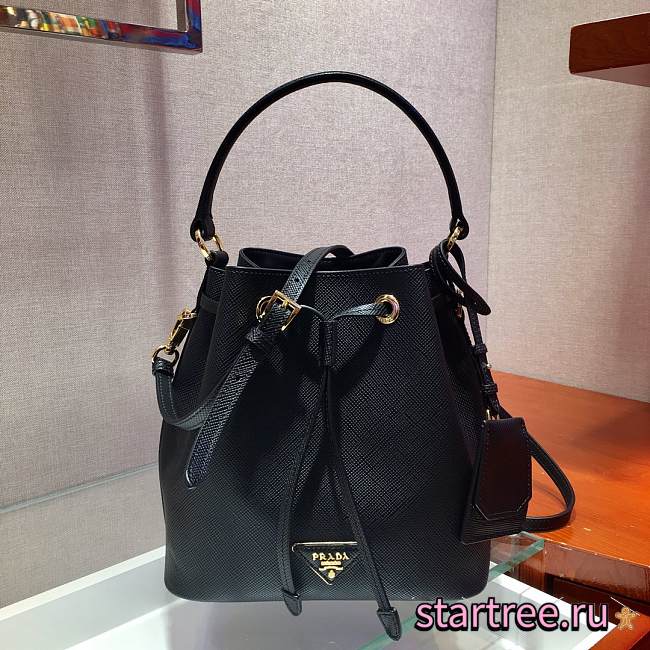 Prada Saffiano Bucket Black Bag - 1BZ032- 22x22x14cm - 1