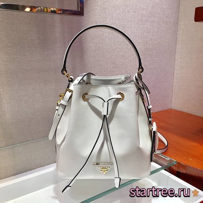 Prada Saffiano Bucket White Bag - 1BZ032- 22x22x14cm - 1