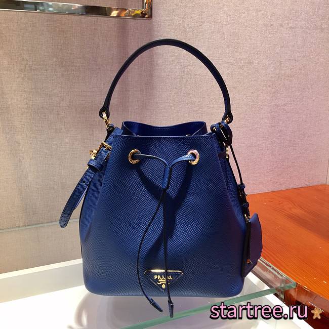 Prada Saffiano Bucket Blue Bag - 1BZ032- 22x22x14cm - 1