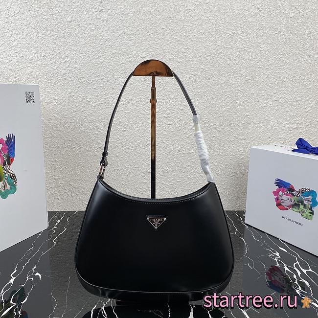 Prada Cleo Brushed Black Leather Shoulder Bag - 1BC499 - 22x6x27cm - 1