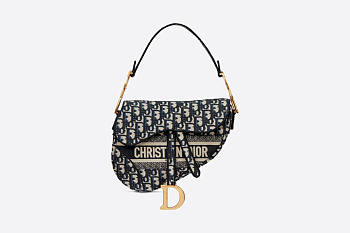 Dior Christian Saddle Blue Oblique Embroidery- M0446C -  25.5 x 20 x 6.5 cm