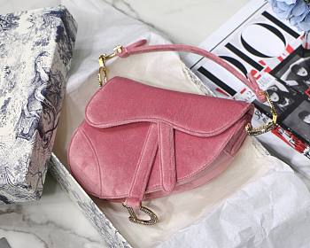 Dior Mini Saddle Velvet Pink Bag - 19.5 x 16 x 6.5 cm