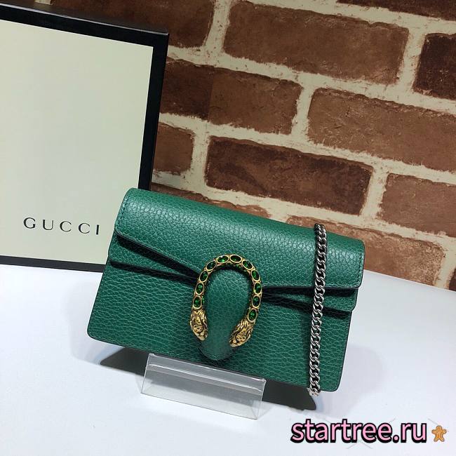 Gucci Dionysus Leather Super Mini Green Bag - 476432 - 16.5x10x4.5cm - 1