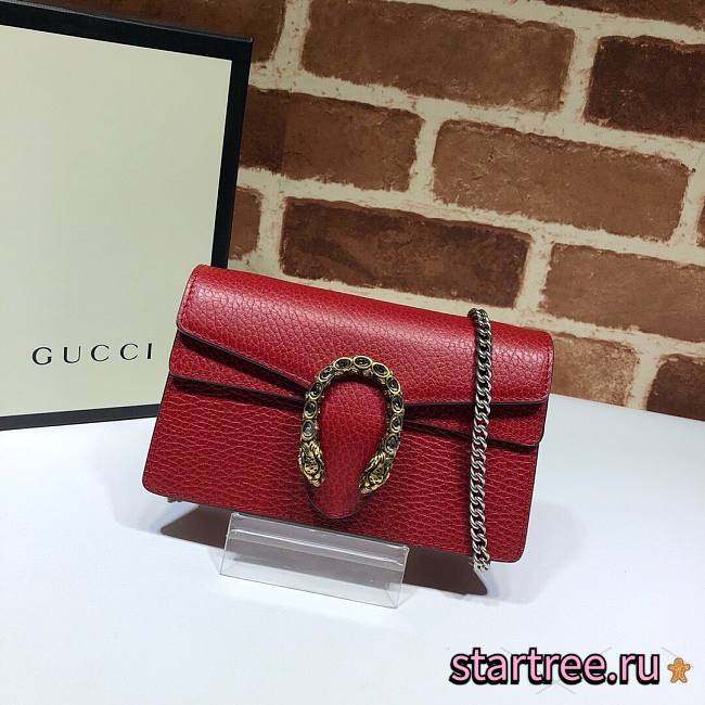 Gucci Dionysus Leather Super Mini Red Bag - 476432 - 16.5x10x4.5cm - 1