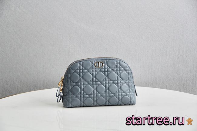 Dior Caro Beauty Pouch Black Cannage Lambskin Light Blue - 23x15.5x7.5cm - 1