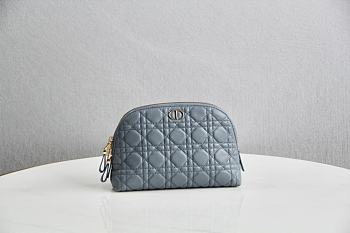 Dior Caro Beauty Pouch Black Cannage Lambskin Light Blue - 23x15.5x7.5cm