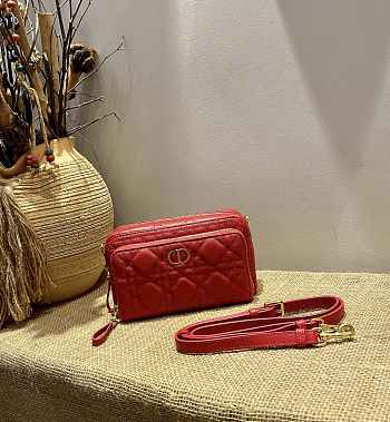 Dior Caro Double Pouch Red - 19x 10.5 x 5 cm