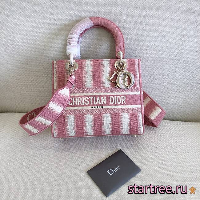 Dior Medium Lady D-Lite Bag Pink D-Stripes - 24 x 20 x 11 cm - 1