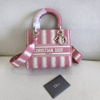 Dior Medium Lady D-Lite Bag Pink D-Stripes - 24 x 20 x 11 cm