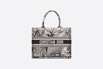 Dior Book Tote Small Blue Toile de Jouy Palms Embroidery - 36.5 x 28 x 17.5 cm