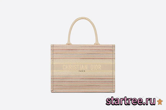 Dior Book Tote Multicolor Stripes Embroidery - 41.5x35x18cm - 1