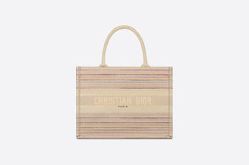 Dior Book Tote Multicolor Stripes Embroidery - 41.5x35x18cm