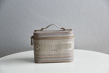  Dior Travel Vanity Case Multicolor Striped Embroidery - 18.5x13x10.5cm