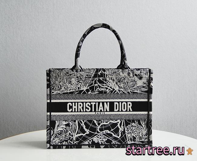 Dior Book Tote Black And White Around The World Embroidery- 36.5x28x14cm - 1