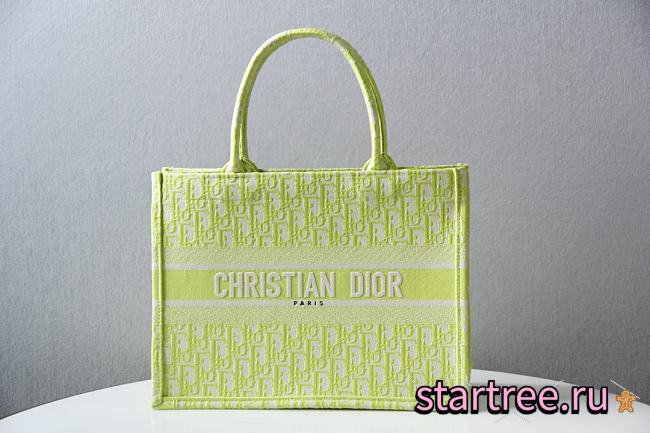 Dior Book Tote Lime Oblique Embroidery - 36x28x16cm - 1