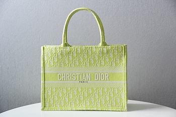 Dior Book Tote Lime Oblique Embroidery - 36x28x16cm