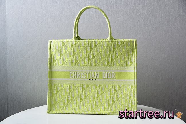 Dior Book Tote Lime Oblique Embroidery - 41.5x34.5x16cm - 1