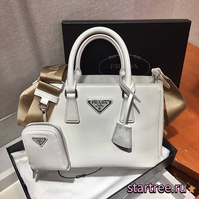 Prada Galleria Saffiano White Leather Mini Bag - 1BA296 -23x16.5x10cm - 1