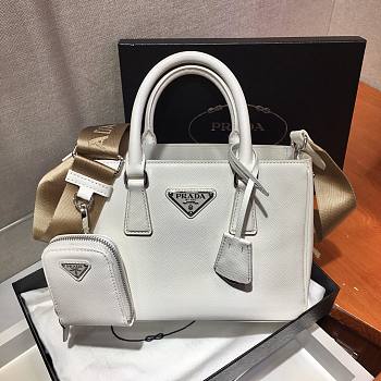 Prada Galleria Saffiano White Leather Mini Bag - 1BA296 -23x16.5x10cm