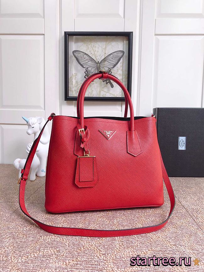 Prada Medium Saffiano Fiery Red/Black Leather Double Bag - 1BG775 - 33x24.5x14cm - 1