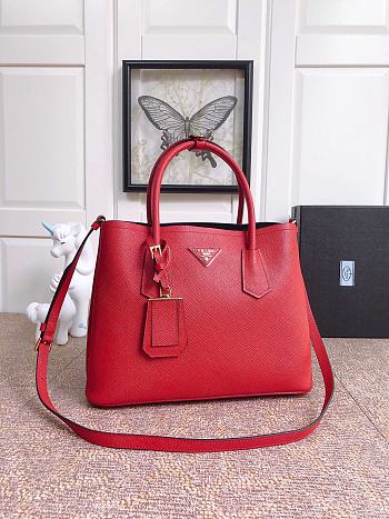 Prada Medium Saffiano Fiery Red/Black Leather Double Bag - 1BG775 - 33x24.5x14cm