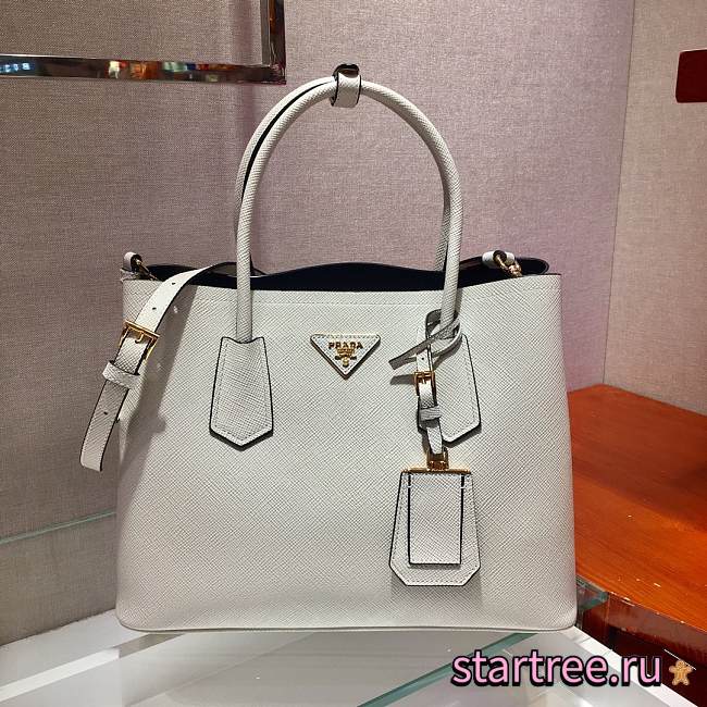 Prada Medium Saffiano White Leather Double Bag - 1BG775 - 33x24.5x14cm - 1