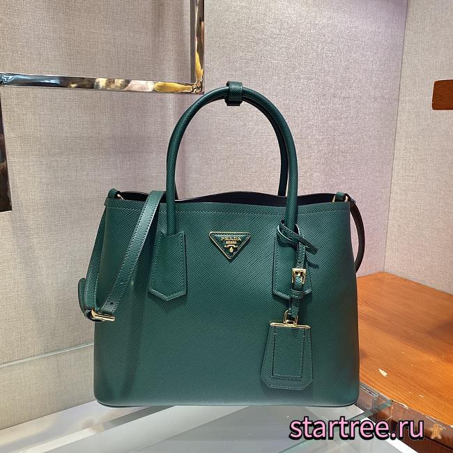 Prada Medium Saffiano Green Leather Double Bag - 1BG775 - 33x24.5x14cm - 1