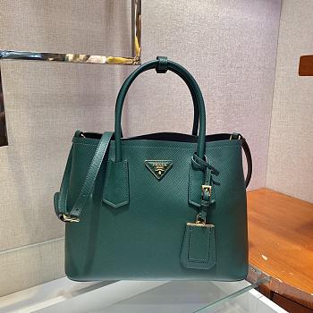 Prada Medium Saffiano Green Leather Double Bag - 1BG775 - 33x24.5x14cm