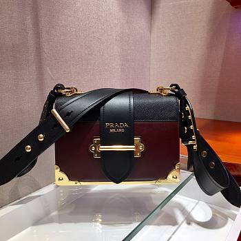 Prada Leather Cahier Rad Wine/ Black Bag - 1BD045 - 19x14x9cm