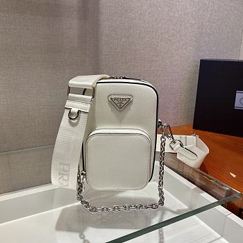 Prada Saffiano White Leather Mini Bag - 1BH183 - 11x17.5x3.5cm