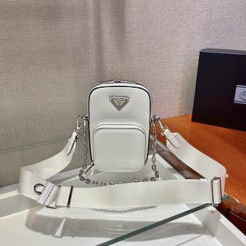 Prada Brushed White Leather Shoulder Bag - 11x17.5x3.5cm