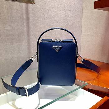 Prada Saffiano Leather Brique Blue Bag - 2VH066 - 16x20x6cm