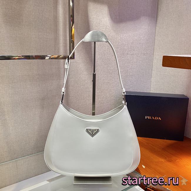 Prada Cleo Brushed White Leather Shoulder Bag - 1BC156 - 30x18.5x4cm - 1