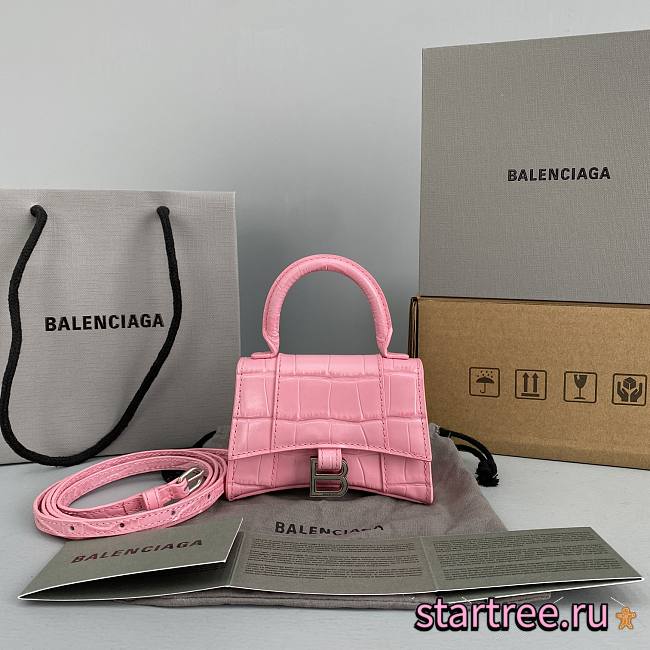Balenciaga Hourglass Mini Top Handle Pink Bag - 11.5x14x4.5cm - 1