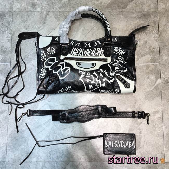 Balenciaga Graffiti Classic City AJ Leather Shoulder Bag- 38x14x24cm   - 1