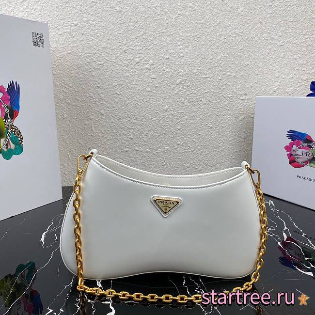 Prada Leather White Chain Hobo Bag- 1BC148 - 25.5x15.5x 4cm - 1