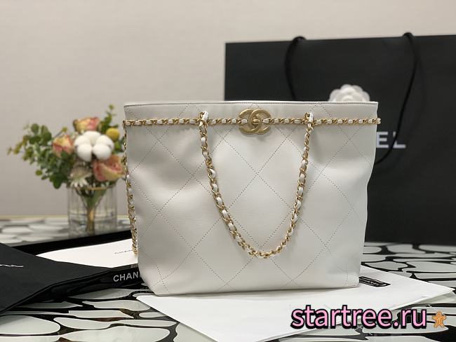 Chanel Small Shopping Calfskin and Gold Plated Metal White Bag - AS2374 - 24x31x7xcm - 1