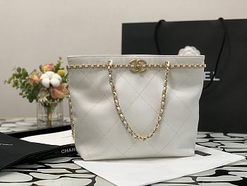 Chanel Small Shopping Calfskin and Gold Plated Metal White Bag - AS2374 - 24x31x7xcm