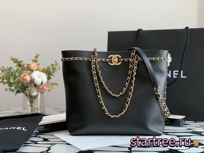 Chanel Small Shopping Calfskin and Gold Plated Metal Black Bag - AS2374 - 24x31x7xcm - 1