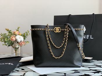 Chanel Small Shopping Calfskin and Gold Plated Metal Black Bag - AS2374 - 24x31x7xcm