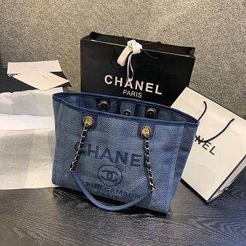 Chanel Deauville Mixed Fibers Calfskin Blue Bag- A66941 - 33x14.5x25cm