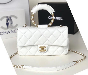 Chanel Circular Handle Flap Bag White - AS1358 - 24x15x6cm