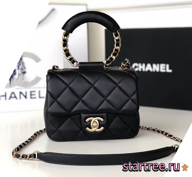 Chanel Small Circular Black Handle Bag - AS1357 - 20x18x7.5cm - 1