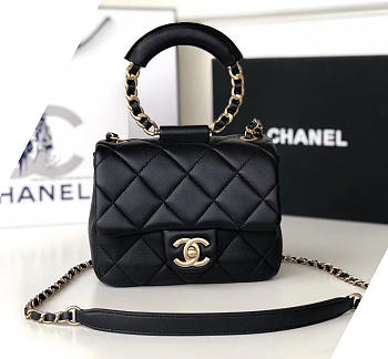 Chanel Small Circular Black Handle Bag - AS1357 - 20x18x7.5cm