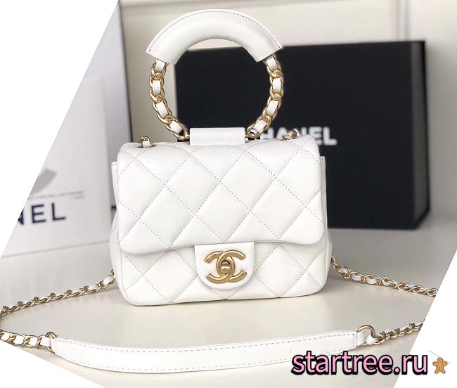 Chanel Small White Circular Handle Bag - AS1357 - 20x18x7.5cm - 1