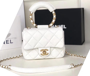Chanel Small White Circular Handle Bag - AS1357 - 20x18x7.5cm