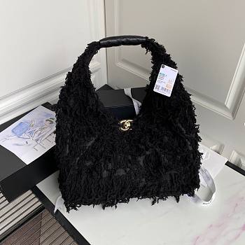 Chanel Tweed Calfskin Hobo Black Bag - AS2320 - 40x32x19cm