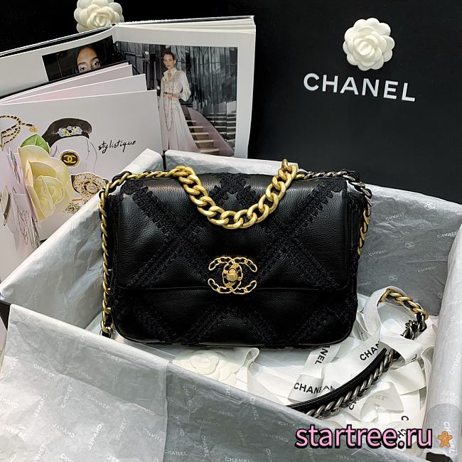 Chanel 19 Calfskin Crochet Flap Black Bag- AS1160 - 26cm - 1